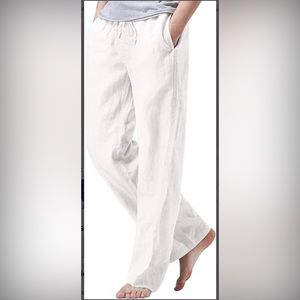 iWoo Mens Cotton Linen Drawstring Pants Elastic Waist Casual Jogger Yoga Pants